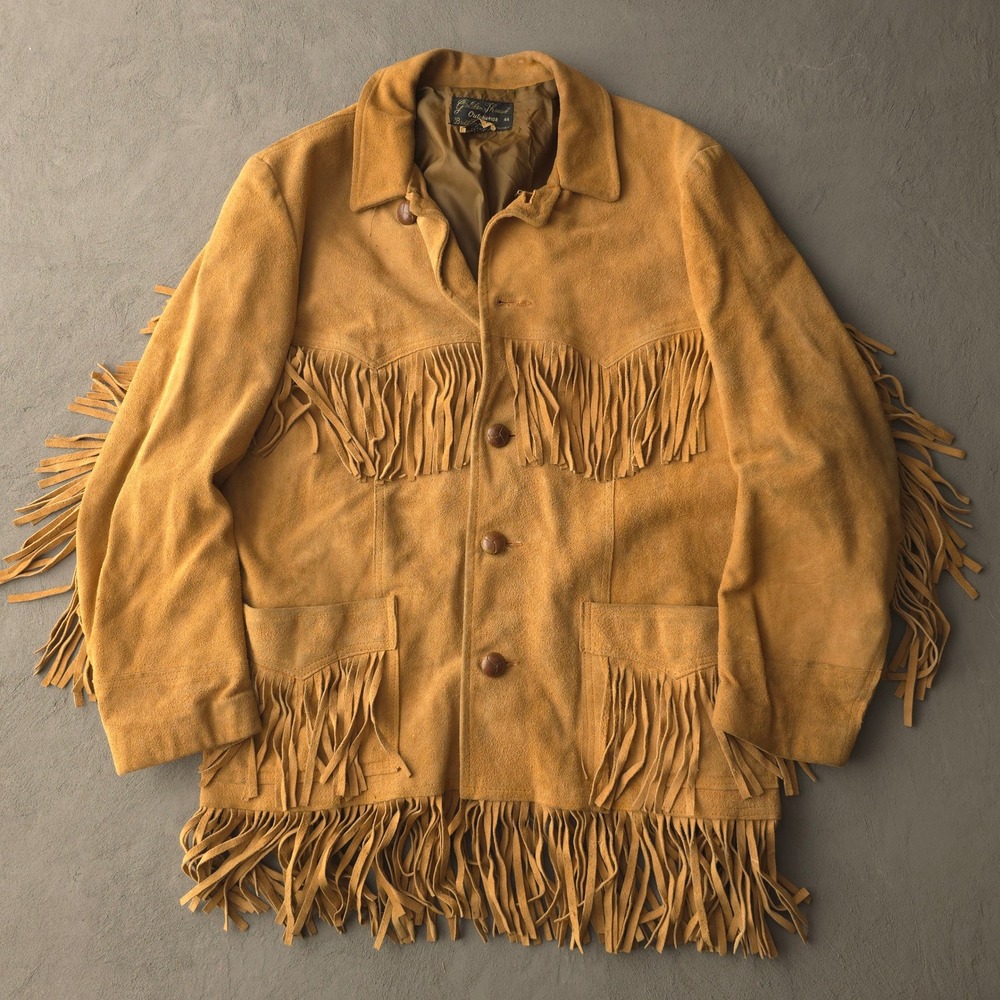 Vintage 1970s Golden Thread Tan Fringe Suede Western Jacket 44 Brill Bros USA